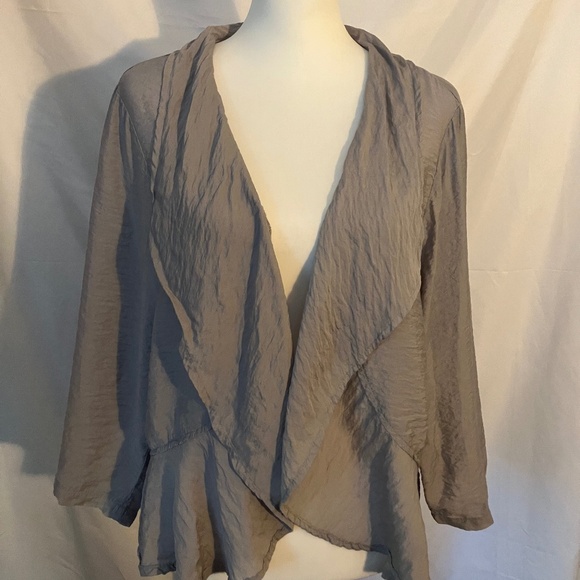 CUT LOOSE Grey Sheer Ruffle Hem Open Front Blazer - Picture 1 of 5